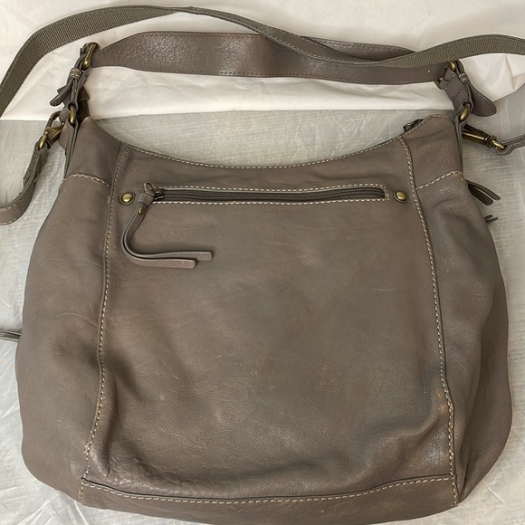Fossil Taupe/Gray Leather Shoulder Satchel Bag with Crossbody Strap Pockets - Picture 3 of 12